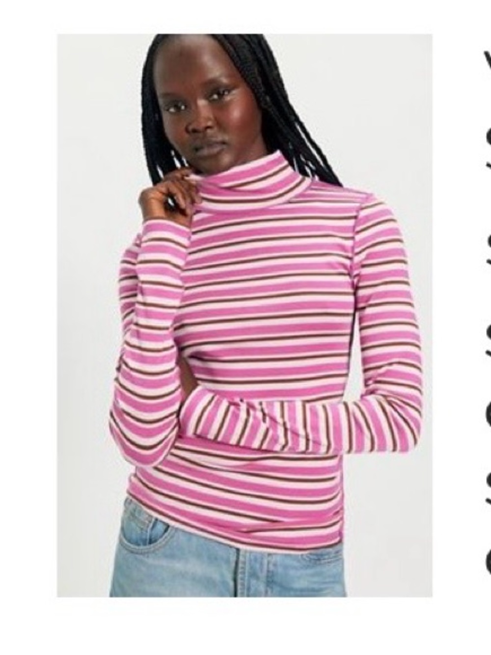 Free People Pink & White Striped Turtleneck Long Sleeve Top